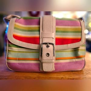 COACH 10701 Spring Multi-Color STRIPE Flap Shoulder Hand Bag Purse NWT $259